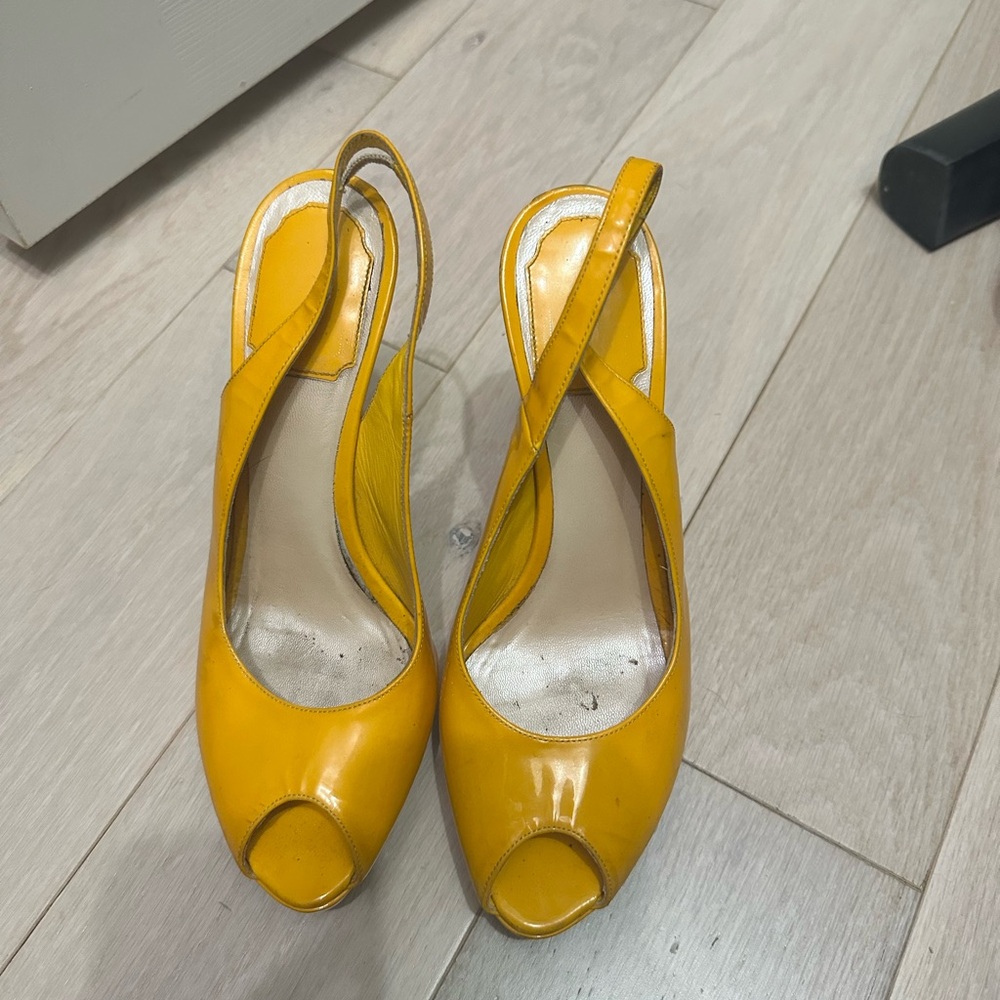 Dior Vibrant Yellow Peep-Toe Heels - Picture 1 of 2